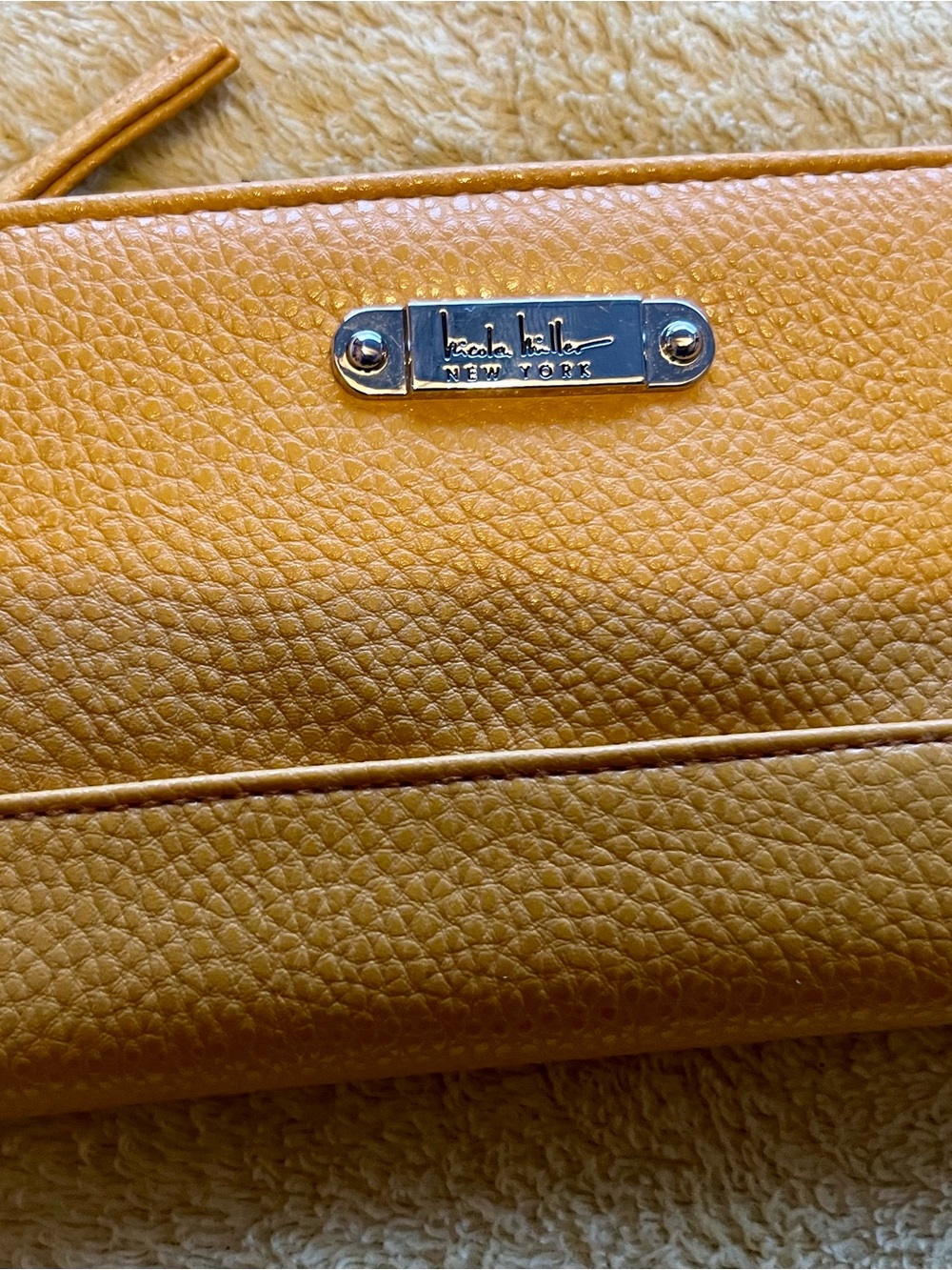 Nicole Miller Leather Zip Wallet in Mustard Yellow